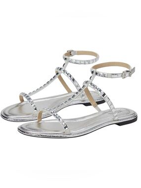 Michael Kors Silver T-Strap Jewel Flat Sandals